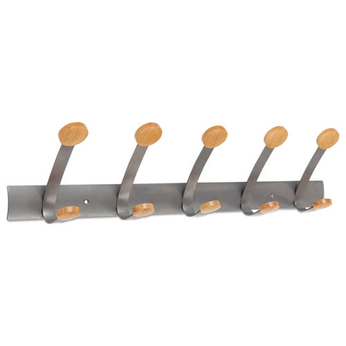 ESABAPMV5 - Wooden Coat Hook, Five Wood Peg Wall Rack, Brown-silver