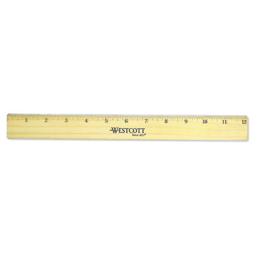 ESACM05221 - Flat Wood Ruler W-two Double Brass Edges, 12", Clear Lacquer Finish