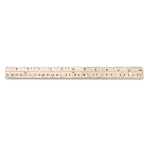 ESACM10702 - Hole Punched Wood Ruler English And Metric With Metal Edge, 12"