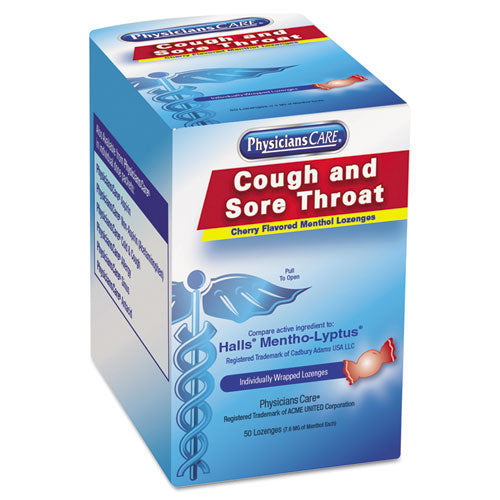 ESACM90306 - Cough And Sore Throat, Cherry Menthol Lozenges, 50 Individually Wrapped Per Box