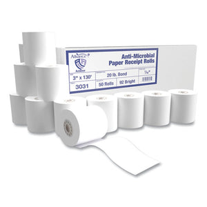 Armor Antimicrobial Receipt Roll Paper, 3" X 130 Ft, White, 50-carton