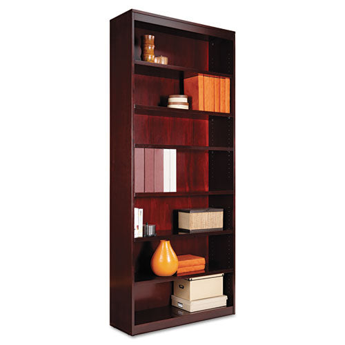ESALEBCS78436MY - Square Corner Wood Veneer Bookcase, Seven-Shelf, 35-5-8 X 11-3-4 X 84, Mahogany