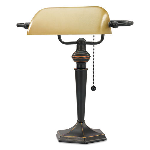 ESALELMP537BZ - TRADITIONAL BANKER'S LAMP, 16" HIGH, AMBER SHADE WITH ANTIQUE BRONZE BASE