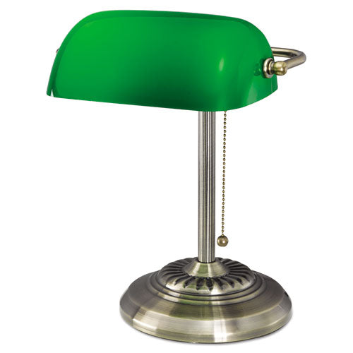 ESALELMP557AB - Traditional Banker's Lamp, Green Glass Shade, Antique Brass Base, 14"h