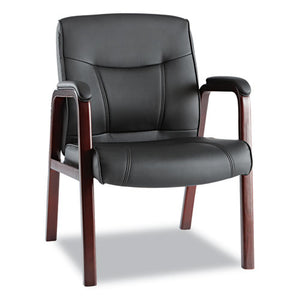 ESALEMA43ALS10M - ALERA MADARIS SERIES LEATHER GUEST CHAIR W-WOOD TRIM, FOUR LEGS, BLACK-MAHOGANY