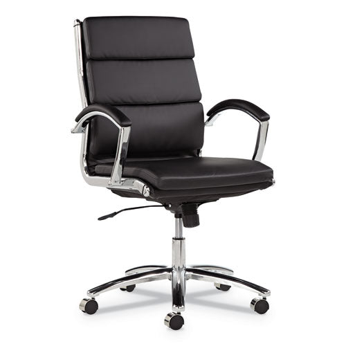 ESALENR4219 - ALERA NERATOLI MID-BACK SLIM PROFILE CHAIR, BLACK LEATHER, CHROME FRAME