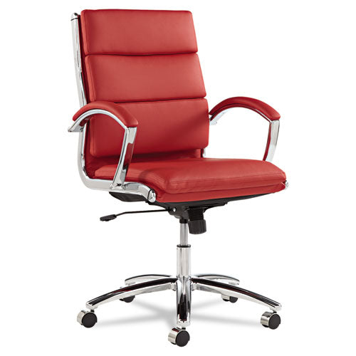 ESALENR4239 - ALERA NERATOLI MID-BACK SLIM PROFILE CHAIR, RED LEATHER, CHROME FRAME