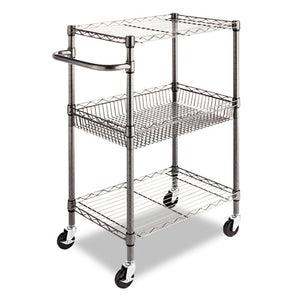 ESALESW342416BA - THREE-TIER WIRE CART WITH BASKET, 28W X 16D X 39H, BLACK ANTHRACITE