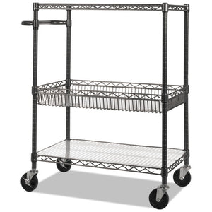 ESALESW543018BA - THREE-TIER WIRE CART WITH BASKET, 34W X 18D X 40H, BLACK ANTHRACITE