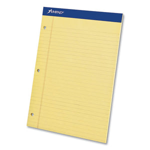 Perforated Writing Pads, 3-hole Side Punched, Wide-legal Rule, 8.5 X 11.75, Canary, 50 Sheets, Dozen