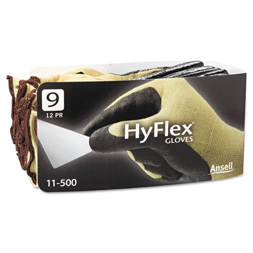 ESANS115009 - Hyflex Ultra Lightweight Assembly Gloves, Black-yellow, Size 9, 12 Pairs