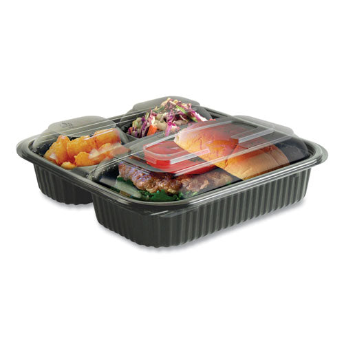 Culinary Squares 2-piece-3-compartment Microwavable Container, 21 Oz-6 Oz-6 Oz, 8.46 X 8.46 X 2.5, Clear-black, 150-carton