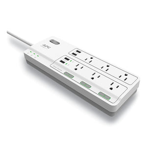 Home Office Surgearrest Power Surge Protector, 6 Ac Outlets, 4 Usb Ports, 6 Ft Cord, 2160 J, White