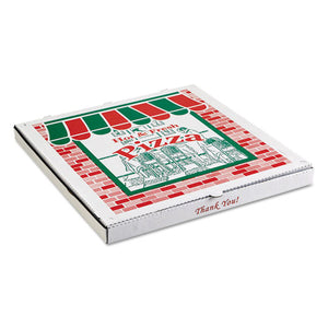 Corrugated Pizza Boxes, Storefront, 10 X 10 X 1.75, Brown-red-green, 50-carton