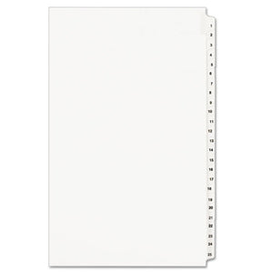 ESAVE01430 - Avery-Style Legal Exhibit Side Tab Divider, Title: 1-25, 14 X 8 1-2, White