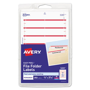 ESAVE05201 - PERMANENT FILE FOLDER LABELS, 11-16 X 3 7-16, WHITE-DARK RED BAR, 252-PACK