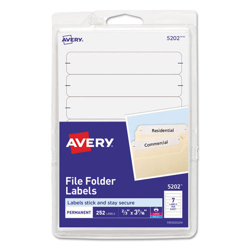 ESAVE05202 - PERMANENT FILE FOLDER LABELS, 11-16 X 3 7-16, WHITE, 252-PACK