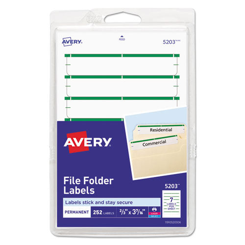 ESAVE05203 - PERMANENT FILE FOLDER LABELS, 11-16 X 3 7-16, WHITE-GREEN BAR, 252-PACK