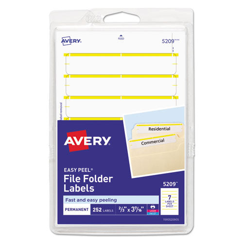 ESAVE05209 - PERMANENT FILE FOLDER LABELS, 11-16 X 3 7-16, WHITE-YELLOW BAR, 252-PACK