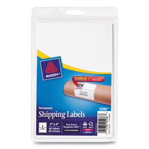 Shipping Labels With Trueblock Technology, Inkjet-laser Printers, 4 X 3, White, 2-sheet, 20 Sheets-pack