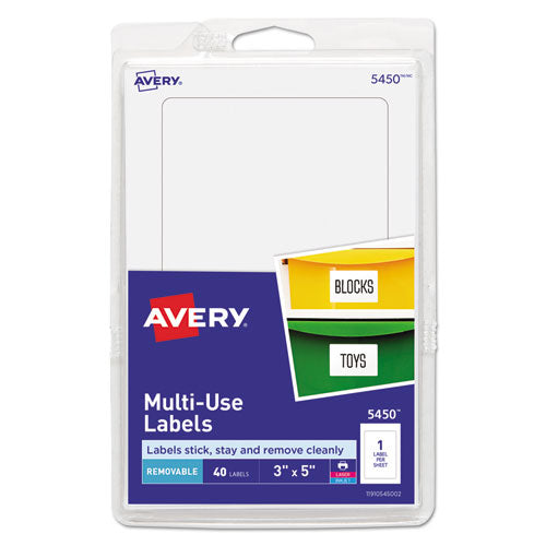 ESAVE05450 - Removable Multi-Use Labels, 5 X 3, White, 40-pack