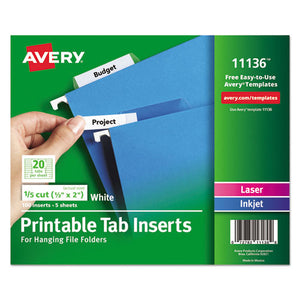 ESAVE11136 - Printable Inserts For Hanging File Folders, 1-5 Tab, Two, White, 100-pack