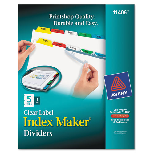 ESAVE11406 - PRINT AND APPLY INDEX MAKER CLEAR LABEL DIVIDERS, 5 COLOR TABS, LETTER