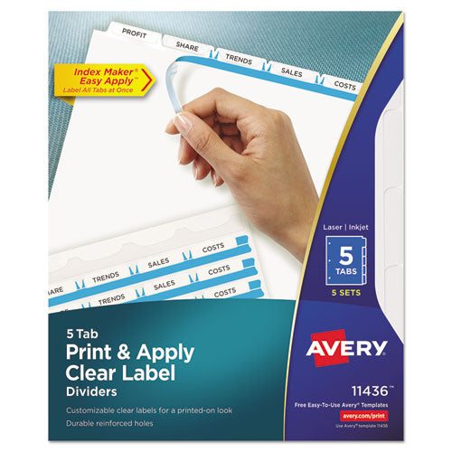 ESAVE11436 - PRINT AND APPLY INDEX MAKER CLEAR LABEL DIVIDERS, 5 WHITE TABS, LETTER, 5 SETS