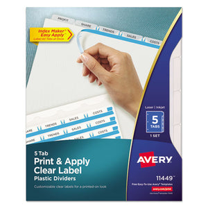 ESAVE11449 - PRINT AND APPLY INDEX MAKER CLEAR LABEL PLASTIC DIVIDERS, 5-TAB, LETTER