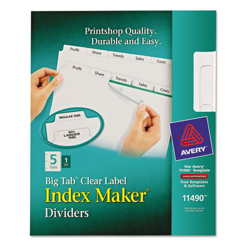 ESAVE11490 - PRINT AND APPLY INDEX MAKER CLEAR LABEL DIVIDERS, 5 WHITE TABS, LETTER