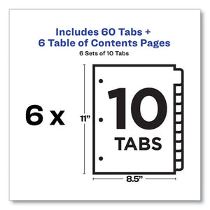 Customizable Table Of Contents Ready Index Black And White Dividers, 10-tab, 1 To 10, 11 X 8.5, 6 Sets