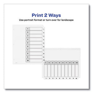 Customizable Table Of Contents Ready Index Black And White Dividers, 10-tab, 1 To 10, 11 X 8.5, 6 Sets