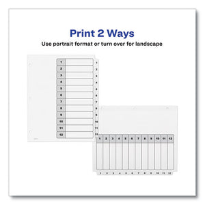 Customizable Table Of Contents Ready Index Black And White Dividers, 12-tab, 1 To 12, 11 X 8.5, 6 Sets