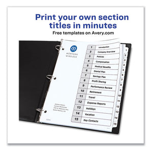 Customizable Table Of Contents Ready Index Black And White Dividers, 15-tab, 1 To 15, 11 X 8.5, 6 Sets