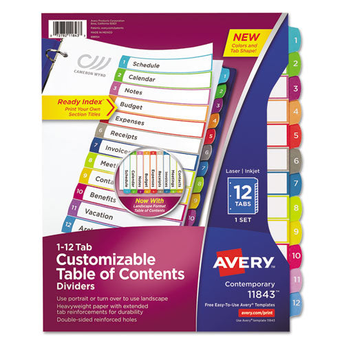 ESAVE11843 - CUSTOMIZABLE TOC READY INDEX MULTICOLOR DIVIDERS, 1-12, LETTER