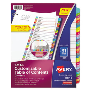 ESAVE11846 - CUSTOMIZABLE TOC READY INDEX MULTICOLOR DIVIDERS, 1-31, LETTER