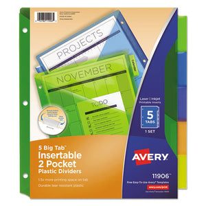 ESAVE11906 - Insertable Big Tab Plastic Dividers W-double Pockets, 5-Tab, 11 X 9
