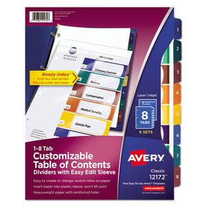 ESAVE12172 - Ready Index Customizable Table Of Contents, Asst Dividers, 8-Tab, Ltr, 6 Sets