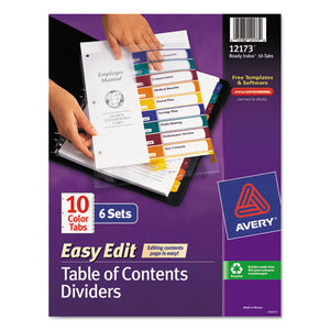 ESAVE12173 - Ready Index Customizable Table Of Contents, Asst Dividers, 10-Tab, Ltr, 6 Sets