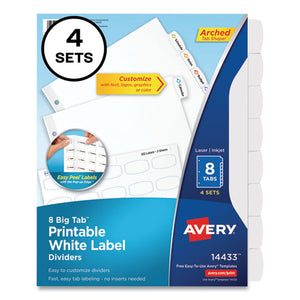 Big Tab Printable White Label Tab Dividers, 8-tab, Letter, White, 4 Sets