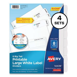 Big Tab Printable Large White Label Tab Dividers, 8-tab, Letter, White, 4 Sets