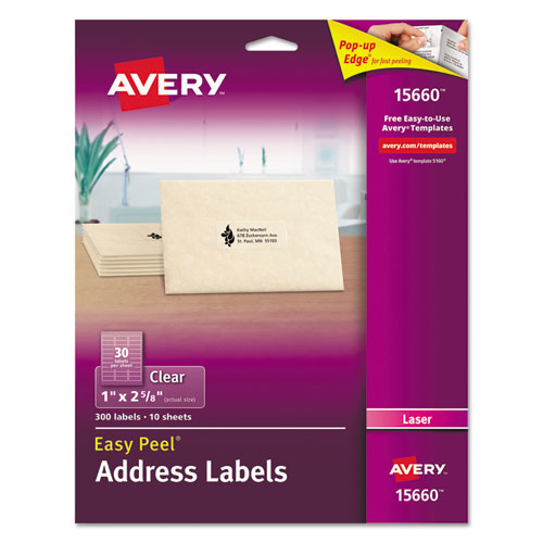 ESAVE15660 - Matte Clear Easy Peel Address Labels, Laser, 1 X 2 5-8, 300-pack