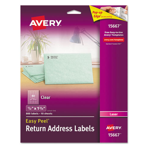 ESAVE15667 - Matte Clear Easy Peel Return Address Labels, Laser, 1-2 X 1 3-4, 800-pack