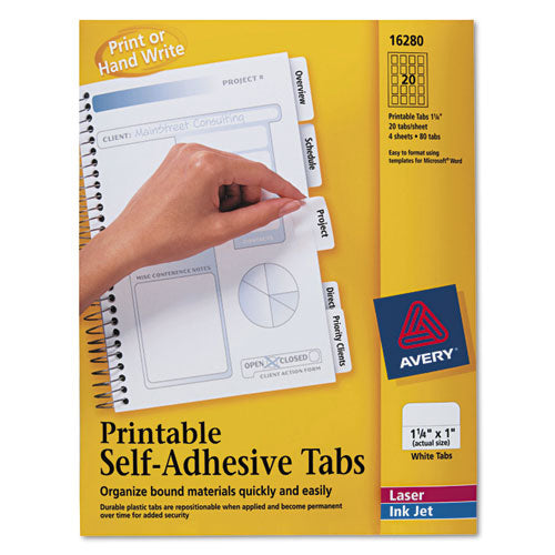 ESAVE16280 - Printable Plastic Tabs With Repositionable Adhesive, 1 1-4, White, 96-pack