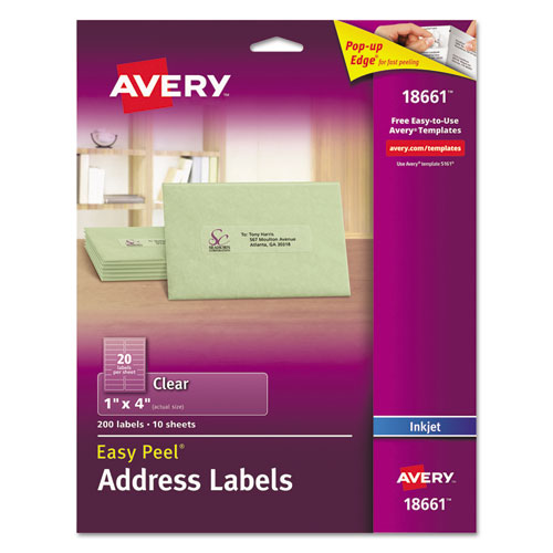 Matte Clear Easy Peel Mailing Labels W- Sure Feed Technology, Inkjet Printers, 1 X 4, Clear, 20-sheet, 10 Sheets-pack