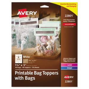 ESAVE22801 - Printable Bag Toppers With Bags, 1 3-4 X 5, White, 40-pack