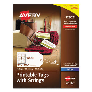 ESAVE22802 - PRINTABLE RECTANGULAR TAGS WITH STRINGS, 2 X 3 1-2, MATTE WHITE, 96-PACK