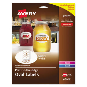 ESAVE22820 - Oval True Print Easy Peel Labels, 2 X 3 1-3, Glossy White, 80-pack