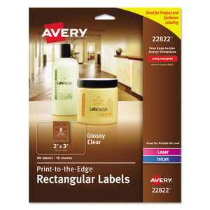 ESAVE22822 - Rectangle Print-To-The-Edge Labels, 2 X 3, Glossy Clear, 80-pack