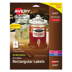 ESAVE22827 - Removable Durable White Rectangle Labels, 3 1-2 X 4 3-4, White, 32-pack